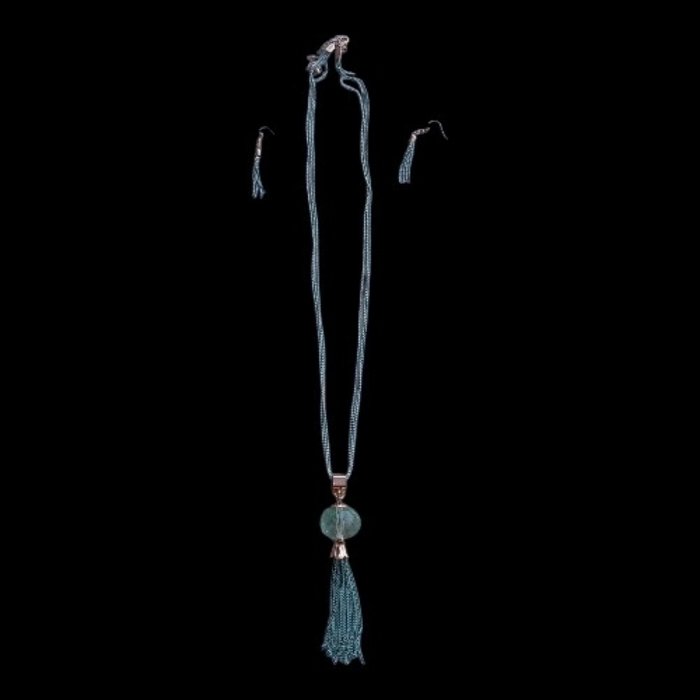 bohemian-style beaded tassel necklace and earring set 
